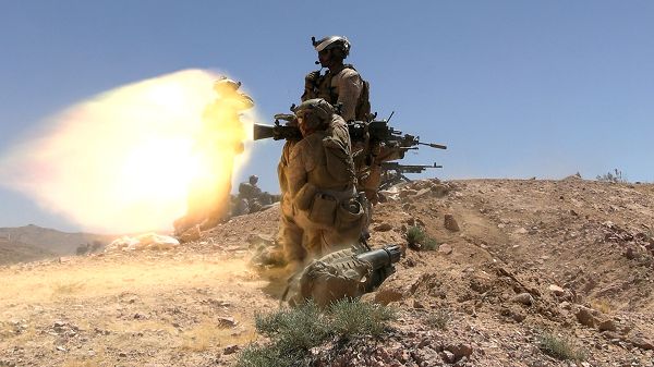 U.S. Marines with 2nd Battalion, 5th Marines, 1st Marine Division, fire off a Carl-Gustaf 84mm Recoilless Rifle while conducting a live fire exercise during Intrepid Maven 23.4, July 7, 2023. Intrepid Maven is a bilateral exercise between U.S. Marine Corps Forces, Central Command and Jordanian Armed Forces designed to improve interoperability, strengthen partner-nation relationships in the U.S. Central Command area of responsibility, and improve both individual and bilateral unit readiness. (U.S. Marine Corps photo by Cpl. Keegan Bailey)