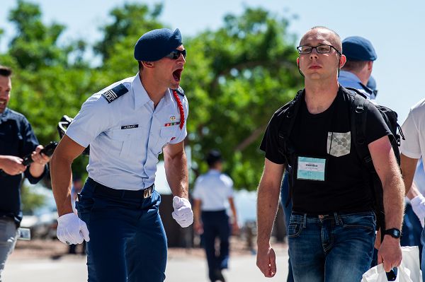 Basic cadets from the Class of 2027 arrive at the U.S. Air Force Academy for in-processing June 28, 2023, in Colorado Springs, Colo. “I-Day” marks the start of their journey of becoming a commissioned officer in the U.S. Air and Space Forces. (U.S. Air Force photo by Trevor Cokley) 