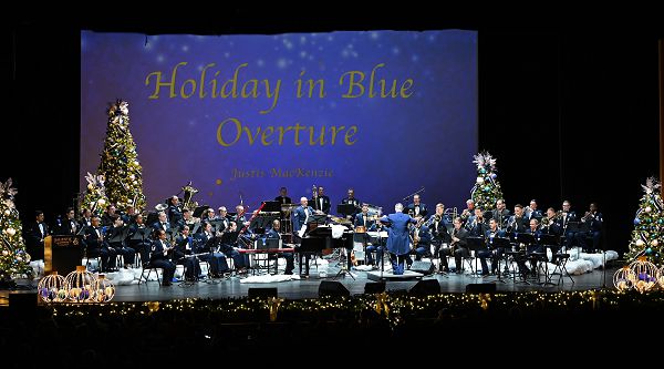 U.S. Air Force Band of the West performs its Holiday in Blue concert at the Majestic Theatre in San Antonio, Dec. 12, 2023. The Band of the West provides hundreds of performances to military and civilian audiences throughout the year. (U.S. Air Force photo by David Amaral) 