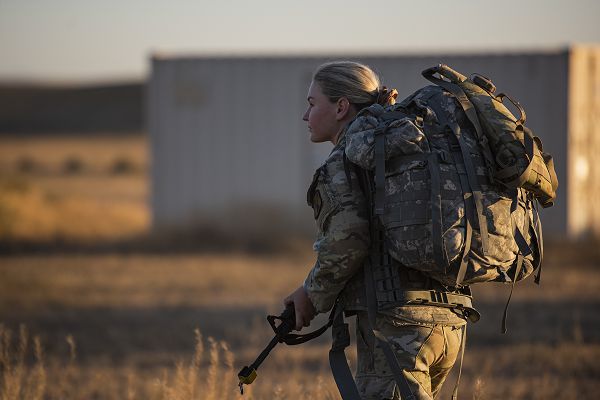 The Idaho Army National Guard hosted its Best Warrior Competition on Sept. 14-17, 2023, at Gowen Field and at the Orchard Combat Training Center near Boise, Idaho. U.S. Army National Guard Soldier, Staff Sgt. Lauren Cox, completes an 11-mile ruck with 40 lbs. of weight carried in a pack during the competition. For four days, 15 Idaho National Guard Soldiers competed for the title of Best Warrior by participating in multiple intensified tests with little sleep and high stress that challenged candidates both physically and mentally while evaluating their ability to shoot, move, communicate and survive. (U.S. National Guard photo by Master Sgt. Becky Vanshur)