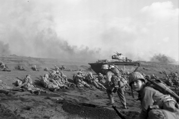 The 27th Regiment, 2nd Battalion (USMC), lands on Iwo Jima. (Photo by Bob Campbell, National Archives Identifier 148727708)