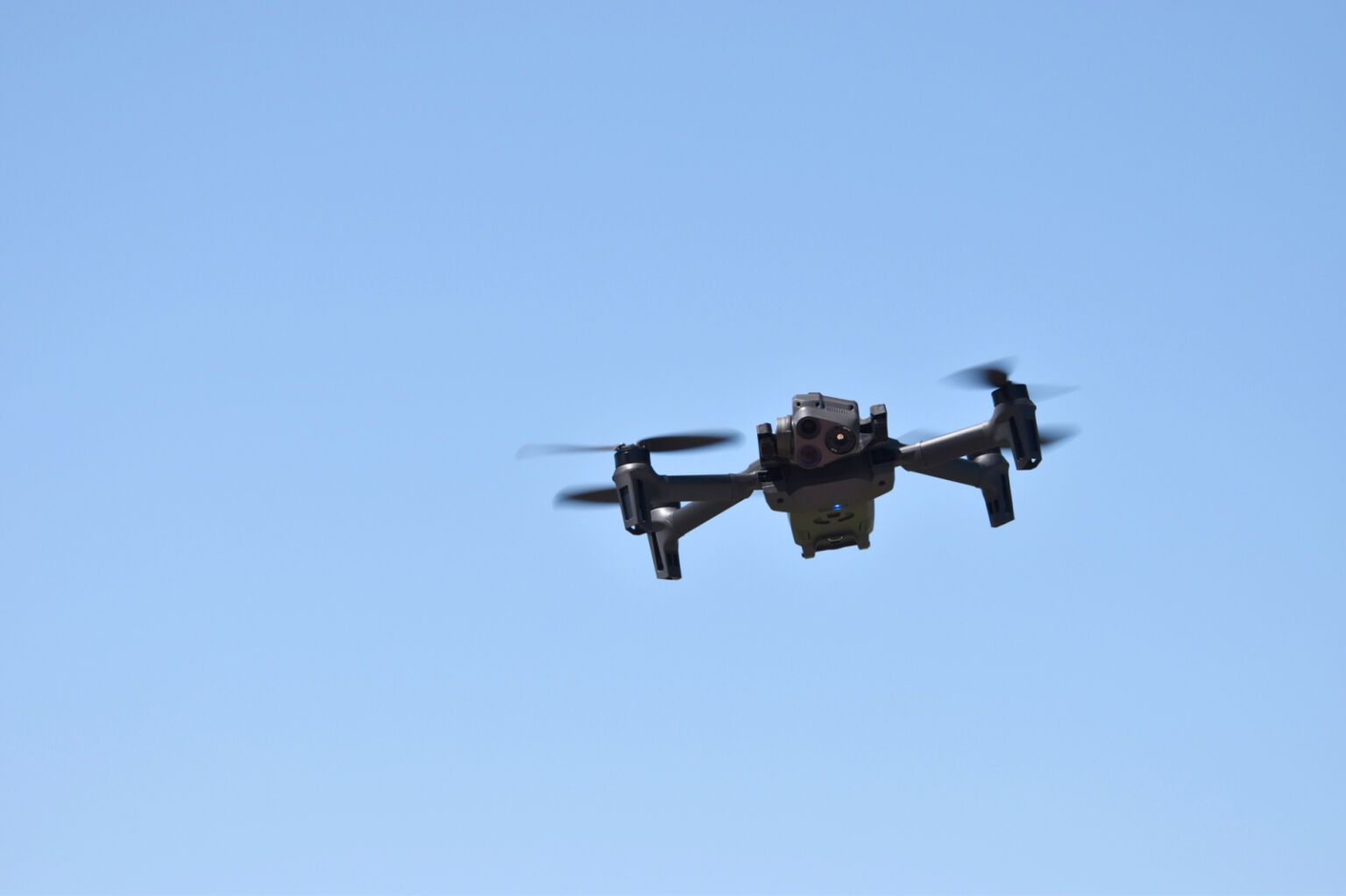 A drone hovers in the air May 14, 2024, at a training area at Fort Cavazos, Texas. The Fort Cavazos Fire Department formed a drone team this year to assist in operations. The team had their first missions May 5, successfully assisting in rescuing a total of 42 Soldiers in two different operations.