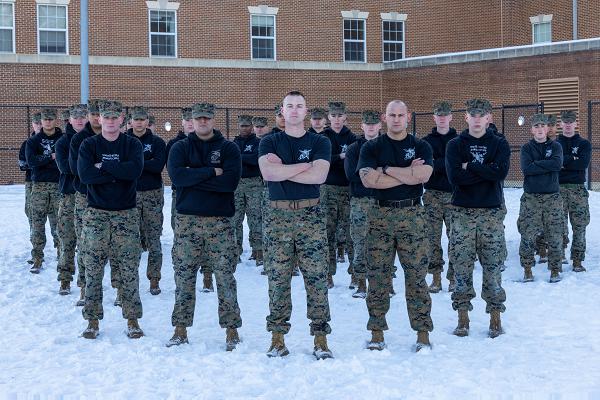 U.S. Marines with the Silent Drill Platoon pose for a photo after the culmination of Silent Drill Selection, a 6 week long course to determine the newest members of the Silent Drill Platoon on Jan. 10, 2025, Washington, D.C. The 6 week long course consists of drill and cadences specific to Marine Barracks Washington, rifle spinning techniques, and much more. (U.S. Marine Corps photo by Lance Cpl. Christopher Prelle)
