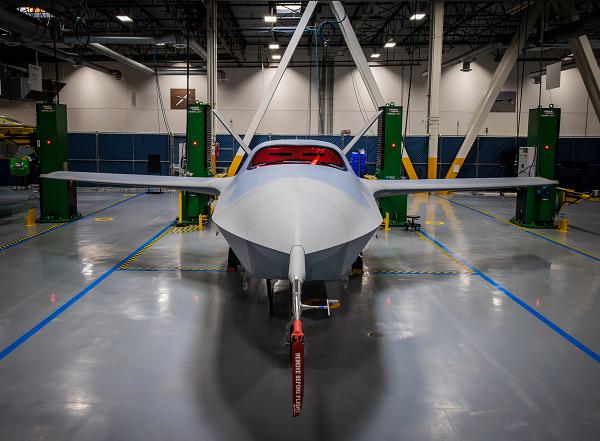 A YFQ-42A production representative test vehicle is staged in Poway, Calif. The Department of the Air Force has begun ground testing for the Collaborative Combat Aircraft program to validate performance and readiness for future flight testing. (Courtesy photo)
