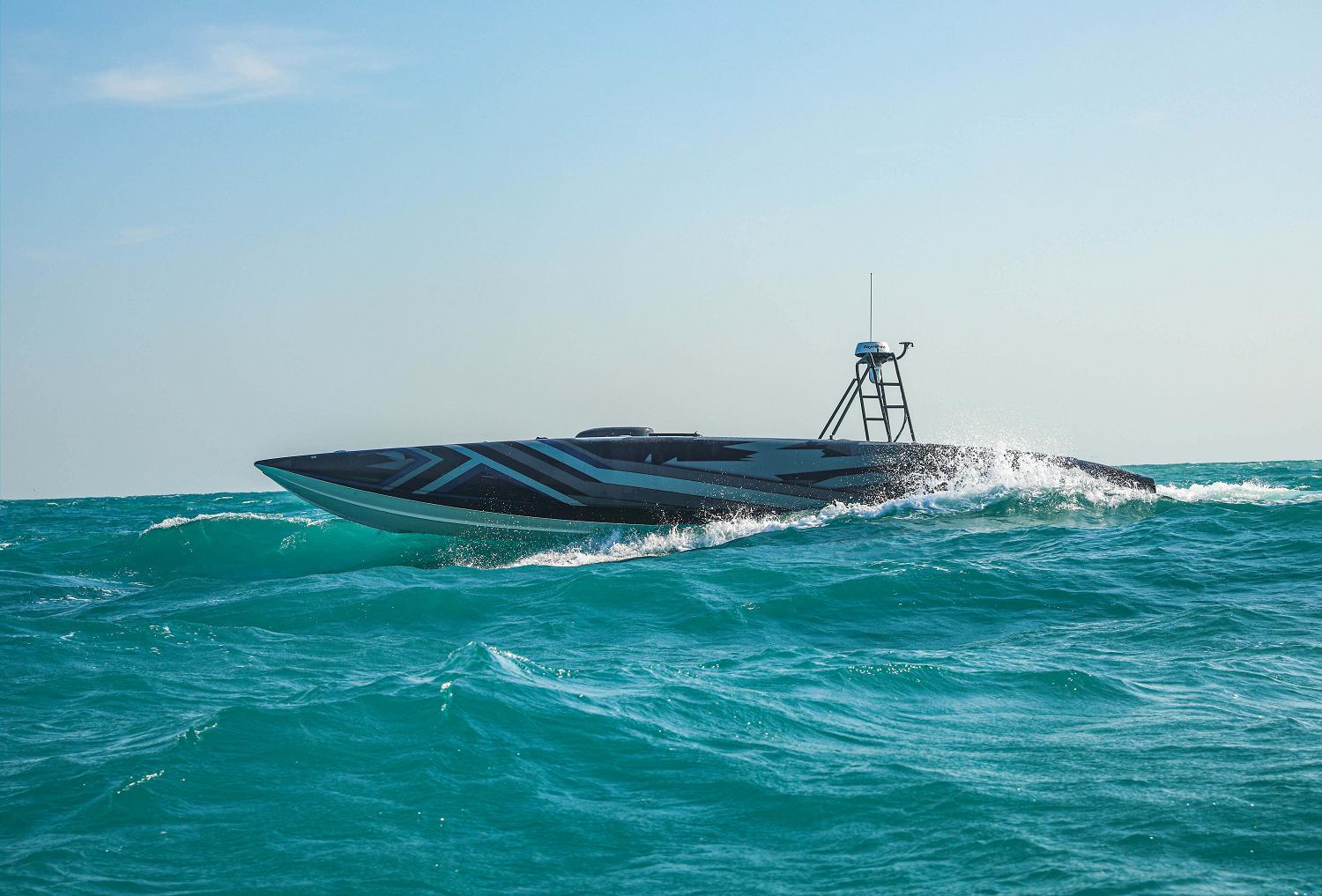 ARABIAN GULF (Dec. 4, 2021) A MANTAS T-38 unmanned surface vessel operates in the Arabian Gulf. Ongoing evaluations of new unmanned systems in U.S. 5th Fleet drives discovery, innovation, and integration into fleet operations. (U.S. Army photo by Sgt. David Resnick)