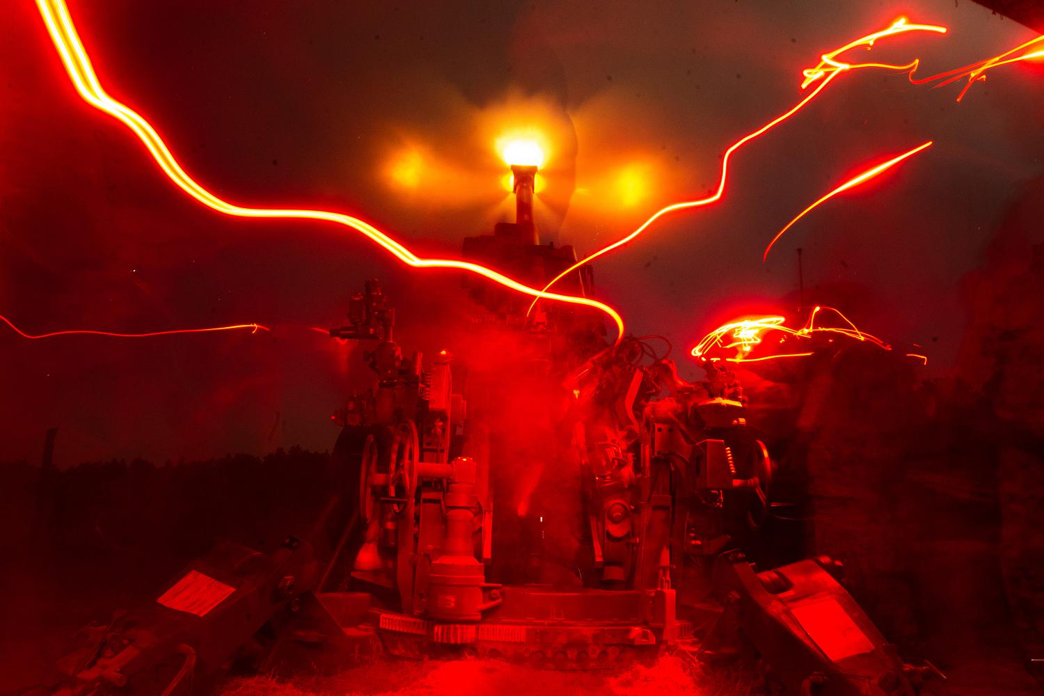 Rolling Thunder - Marines fire an M777 howitzer at Fort Bragg, N.C., Oct. 19, 2021, during Rolling Thunder 1-22, a live-fire artillery exercise led by the 10th Marine Regiment.  Photo by Lance Cpl. Brian Bolin Jr.   