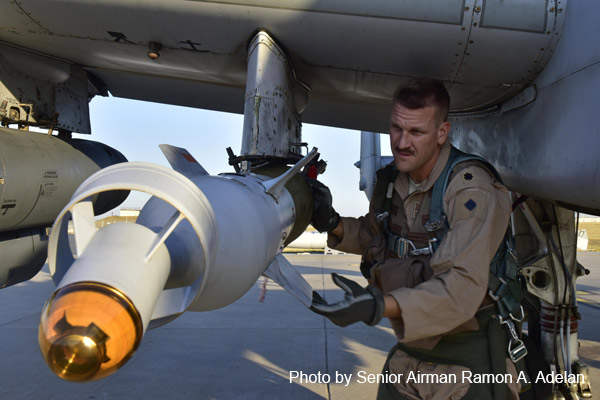 Air Force Lt. Col. Ben Rudolphi, the commander of the 407th Expeditionary Operation Support Squadron, conducts a preflight munitions check on his A-10 Thunderbolt II at Incirlik Air Base, Turkey, July 11, 2017. Rudolphi has played a dual role in Operation Inherent Resolve, serving as a squadron commander and flying A-10s in the fight against the Islamic State of Iraq and Syria with the 477th Air Expeditionary Group. Air Force photo by Senior Airman Ramon A. Adelan