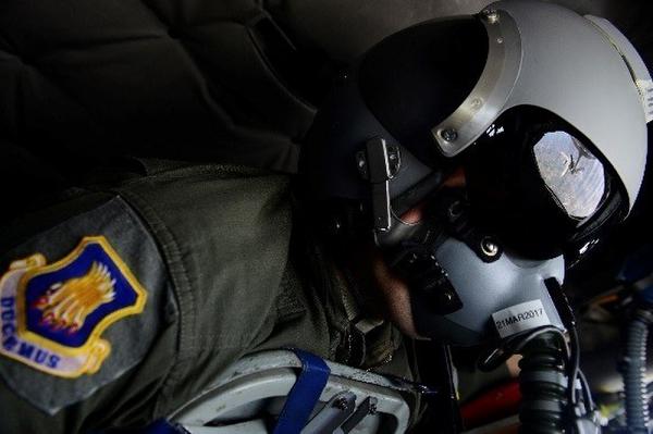 Air Force Master Sgt. Bartek Bachleda, 22nd Air Refueling Wing, refuels an F-18 Hornet aircraft over Missouri, Feb. 10, 2017. Bachleda developed an ergonomically correct support cushion and floor panel for KC-135 Stratotanker boom operators, which potentially helps prevent future medical problems for airmen. Air Force photo by Staff Sgt. Trevor Rhynes