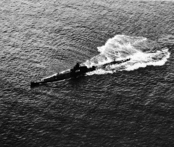 The USS Grayback chugs along above water circa 1941. Naval History and Heritage Command photo