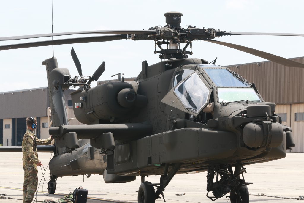 The AH-64E Apache helicopter is designed to increase power margins, reliability and lethality to ensure the Apache is a viable combat fighting force in large-scale combat operations. The AH-64E Apache helicopter is considered the bridging strategy to the Army’s Future Vertical Lift program. Photo by Pfc. Chantel Green