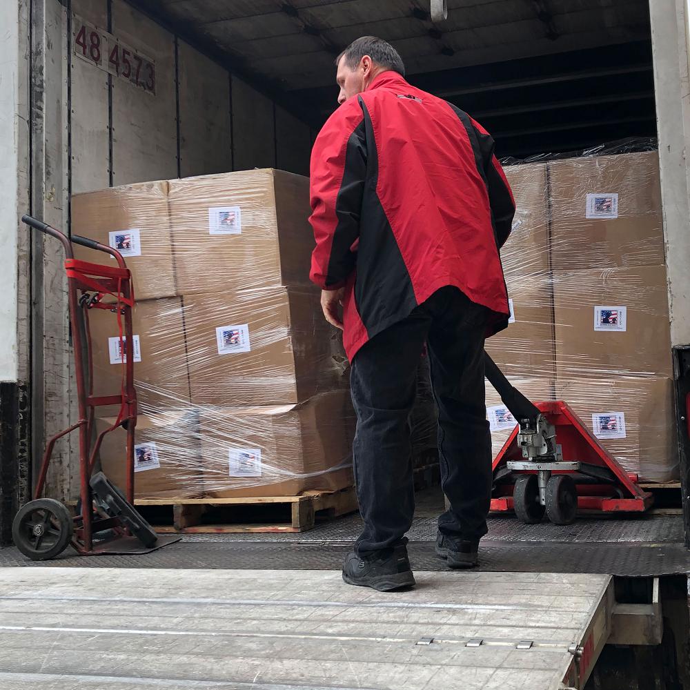 SOT stocks another pallet of requested care goods items at the North Carolina distribution center which supplies deploying units who pickup to stock their deployment CONEXs.