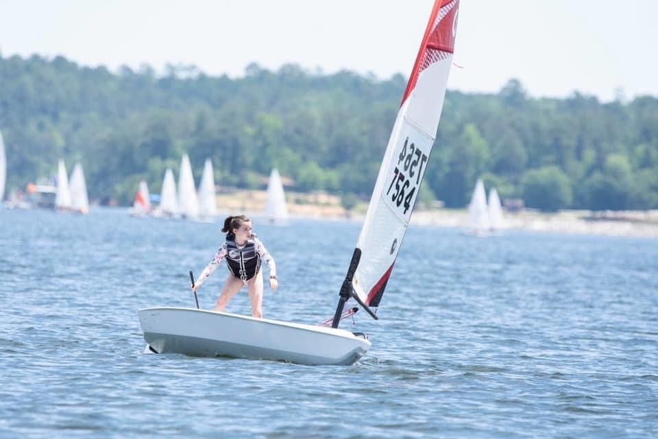 Katelyn Dietert, 12, sails on the waters of Clarks Hill Lake during the Augusta Sailing Club's Halloween Regatta in 2019. (Courtesy photo)