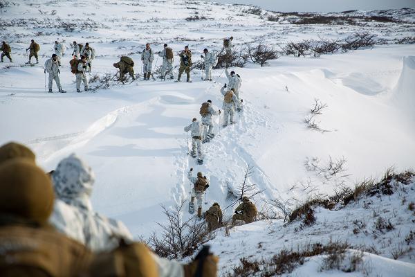 U.S. Marines with 2nd Battalion, 4th Marines, 1st Marine Division and members of the Cuerpo de Infanteria Marina Chile (Chilean marines), climb Monte Tarn, Chile, July 30, 2024. U.S. and Chilean Marines conducted training to include cold weather lane training, mountaineering, and land navigation in order to hone fieldcraft, improve combined task force operations, and increase understanding of each other’s cold weather tactics, techniques, and procedures to support a secure, free, and prosperous western hemisphere. (U.S. Marine Corps photo by Sgt. Gabriel Durand)