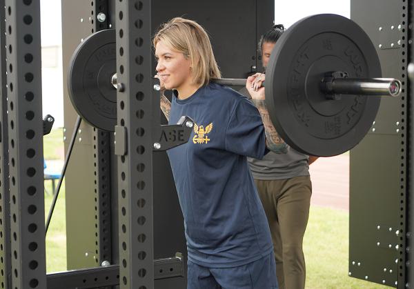 Sailors residing at the Huntington Hall Naval Berthing Facility in Newport News, Virginia try out some of the new exercise equipment at an outdoor MWR fitness pavilion. The outdoor structure is the first of its kind in the U.S. Navy. The pavilion is a 800 square foot structure of dedicated fitness space, is modular, hurricane resistant, utilizes solar lighting and will be open to Sailors to utilize 24/7. The pavilion can accommodate up to 120 Sailors at any given time, and has a variety of free weights, kettle balls, jump ropes, workout balls, pull up bars, climbing ropes, squat racks and other fitness equipment. Installation leadership from NWS Yorktown along with leadership from Supervisor of Shipbuilding, Conversion and Repair-Newport News were on-hand to cut the ribbon on Tuesday, August 13th to the new outdoor fitness pavilion. (U.S. Navy photo by Max Lonzanida/Released).                                    