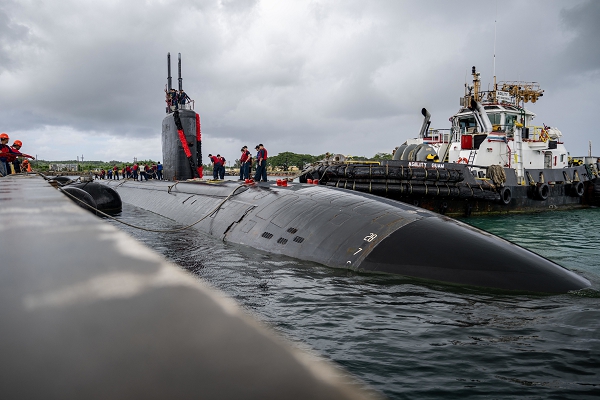 Sailors assigned to the Los Angeles-class fast-attack submarine USS Jefferson City (SSN 759) conduct mooring operations at Naval Base Guam, Oct. 27, 2024. Jefferson City returns to its homeport after completing a western Pacific deployment. Assigned to Commander, Submarine Squadron 15 at Polaris Point, Naval Base Guam, Jefferson City is one of four Los Angeles-class fast-attack submarines forward-deployed in the Pacific. Renowned for their unparalleled speed, endurance, stealth, and mobility, the Los Angeles-class submarine serves as the backbone of the Navy's submarine force, ensuring readiness and agility in safeguarding maritime interests around the world. (U.S. Navy photo by Mass Communication Specialist 1st Class Justin Wolpert)                                    