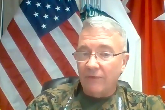 Marine Corps Gen. Kenneth F. McKenzie Jr., commander of U.S. Central Command, speaks at a Middle East Institute webinar titled, "Centcom and the Shifting Sands of the Middle East," June 10, 2020.