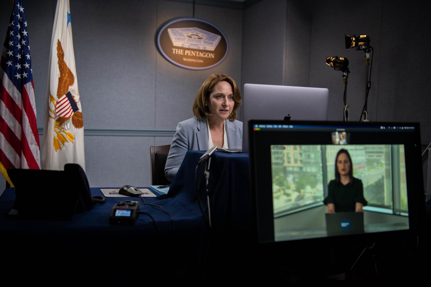 Deputy Secretary of Defense Dr. Kathleen H. Hicks participates as a keynote speaker in a video news teleconference during the 5th Annual Defense News Conference from the Pentagon, Washington, D.C., Sept. 8, 2021. (DoD photo by Staff Sgt. Jack Sanders)