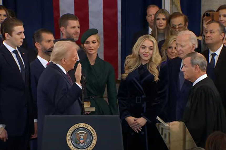 Supreme Court Chief Justice John Roberts administers the oath of office to Donald J. Trump, Jan. 20, 2025, inside the Capitol Rotunda. 