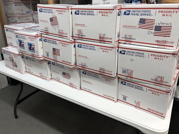U.S., December 13, 2022—A few of the thousands of care packages heading out to the troops overseas. All thanks to the good Americans back at home. Is this a great country or what!